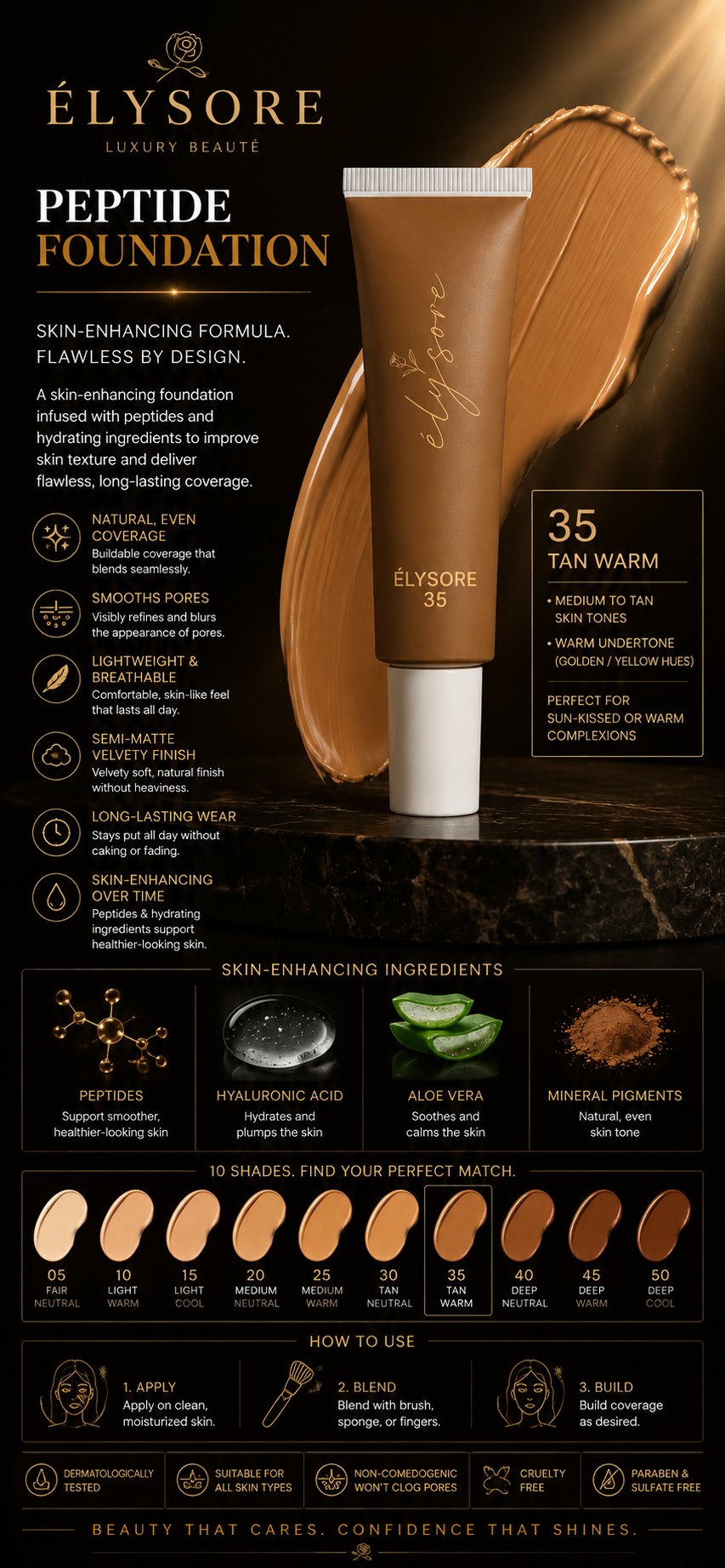 ÉLYSORE Foundation with Peptides, 35 Tan Warm