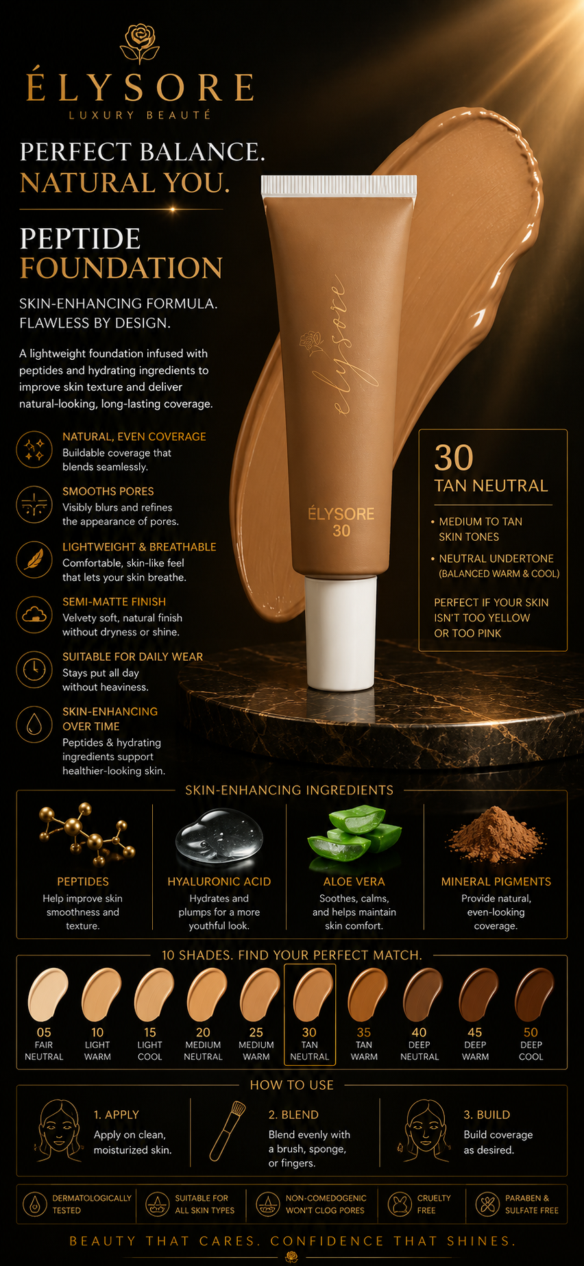 ÉLYSORE Foundation with Peptides, 30 Tan Neutral