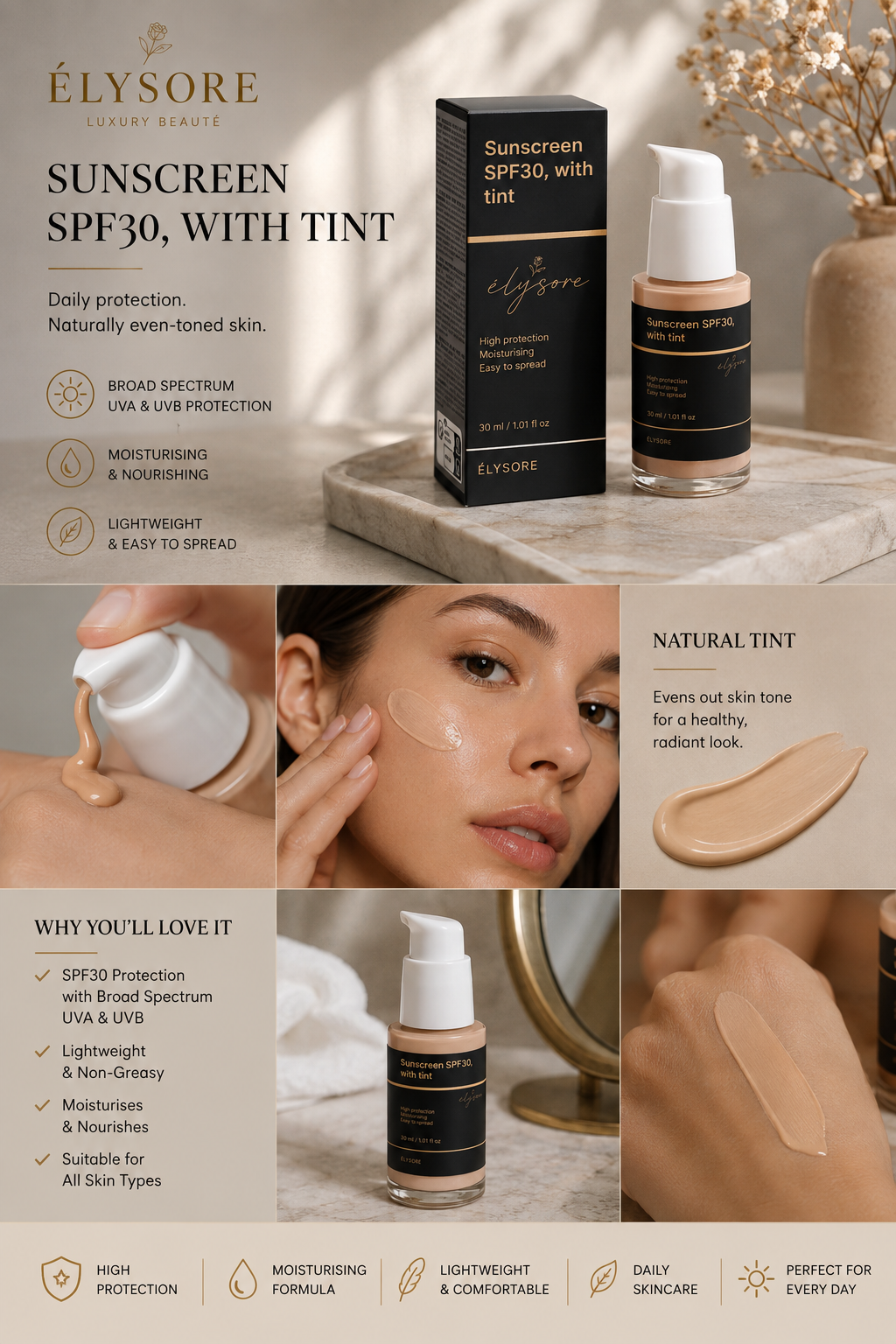 Sunscreen SPF30, with tint