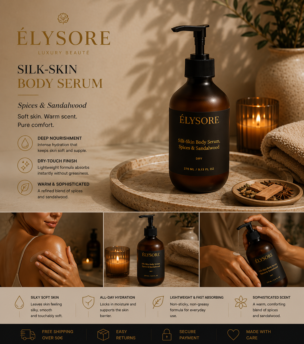 ÉLYSORE Silk Skin Body Serum | Spices & Sandalwood Hydrating Elixir