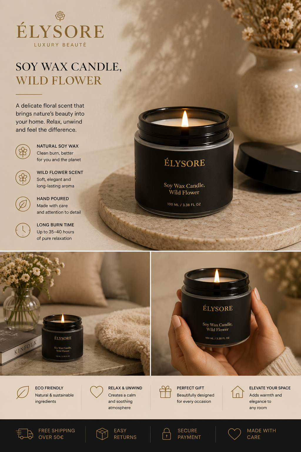 ÉLYSORE Wild Flower Soy Candle | Floral Calm & Luxury Ambience
