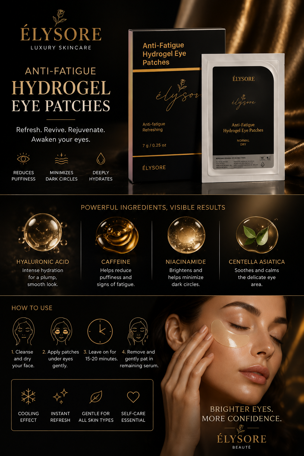 ÉLYSORE Hydrogel Eye Patches | Anti-Fatigue & Instant Under-Eye Refresh (7 Pairs)