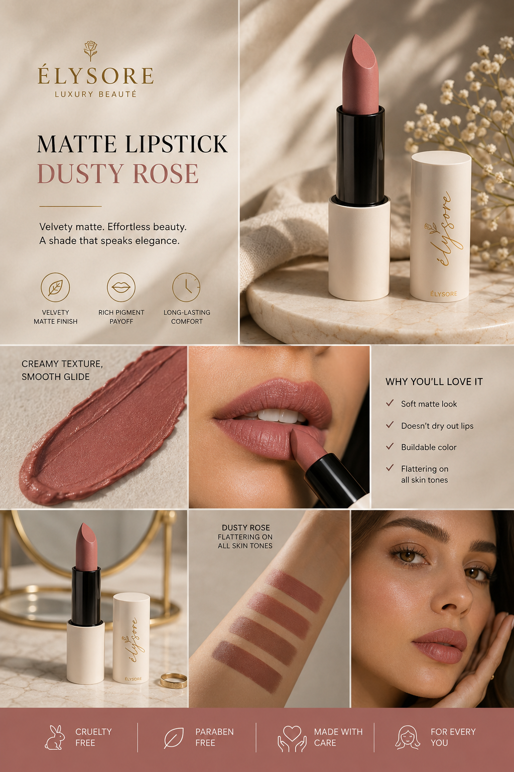 Matte Lipstick, Dusty Rose