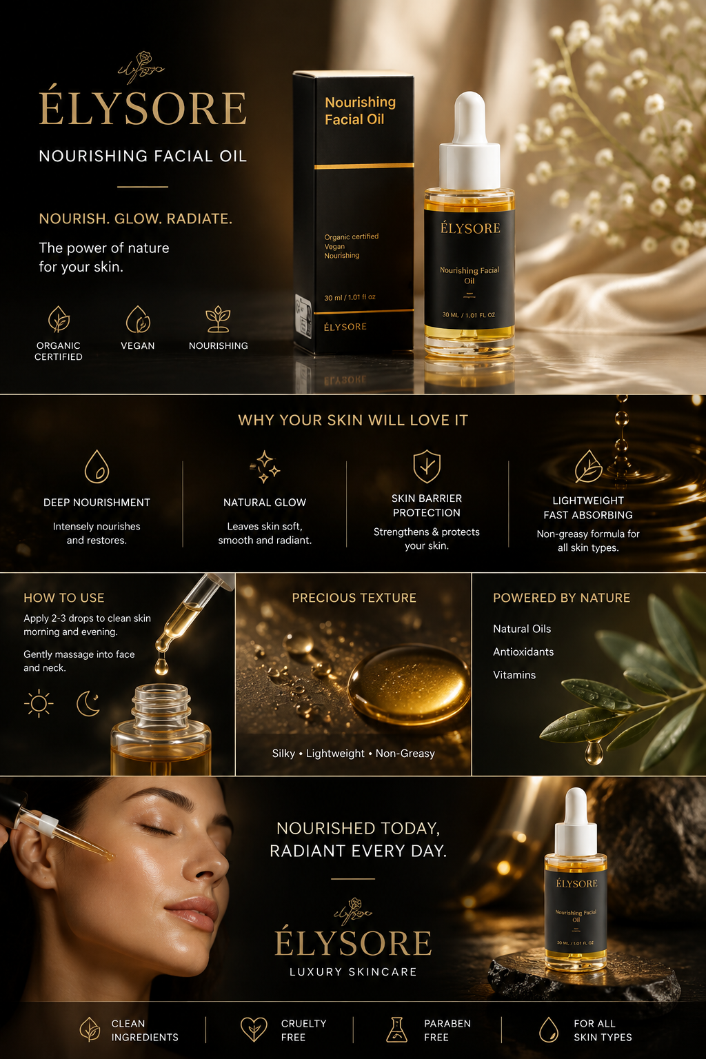 ÉLYSORE Nourishing Facial Oil | 11 Organic Oils for Deep Hydration & Radiant Glow