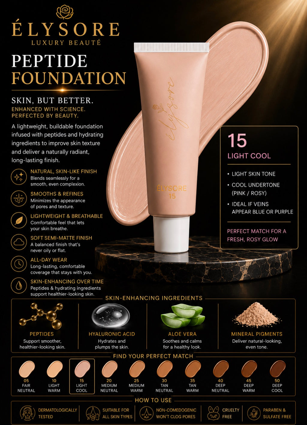 ÉLYSORE Foundation with Peptides, 15 Light Cool