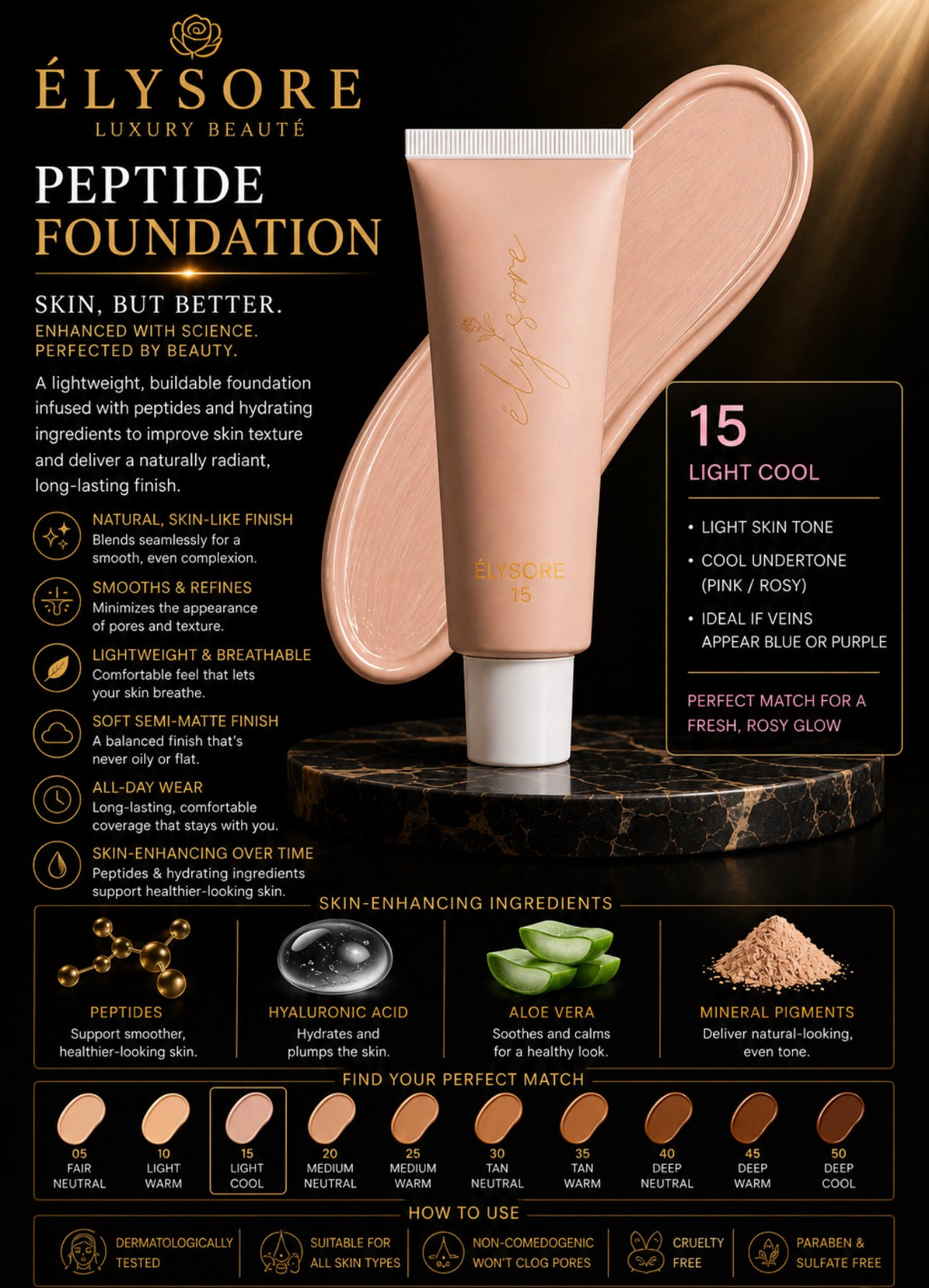 ÉLYSORE Foundation with Peptides, 15 Light Cool