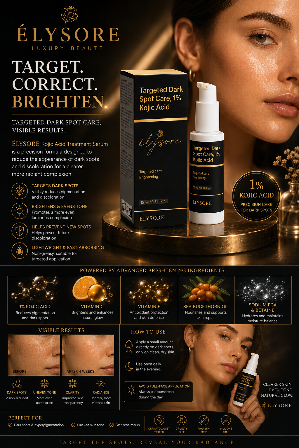 ÉLYSORE Targeted Dark Spot Care | 1% Kojic Acid Treatment Serum