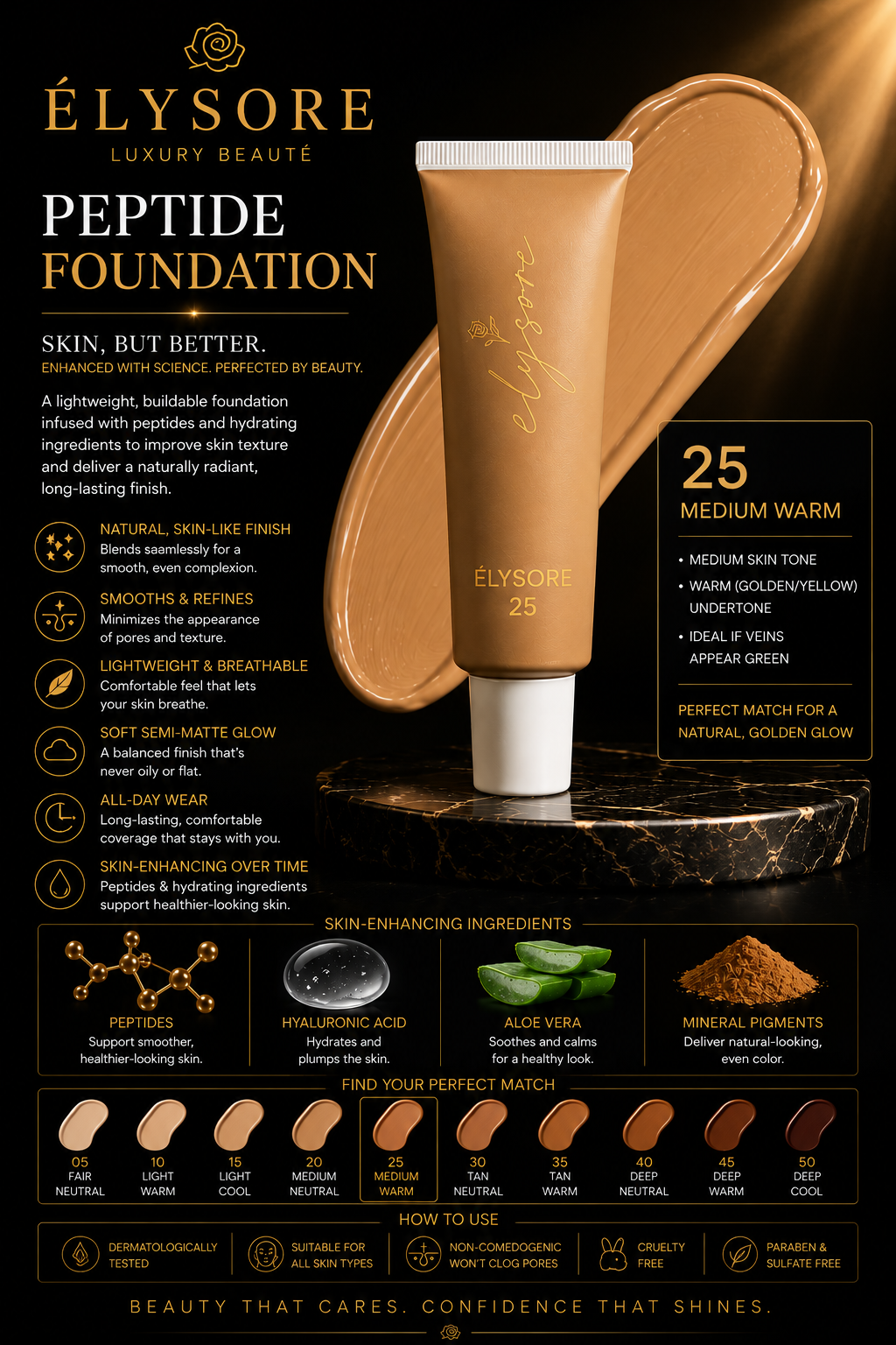 ÉLYSORE Foundation with Peptides,  25 Medium Warm