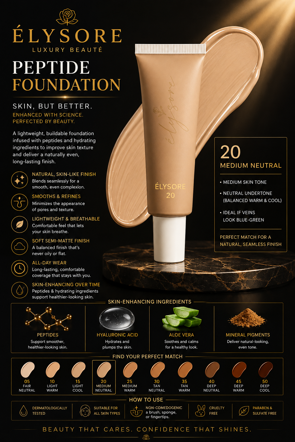 ÉLYSORE Foundation with Peptides, 20 Medium Neutral
