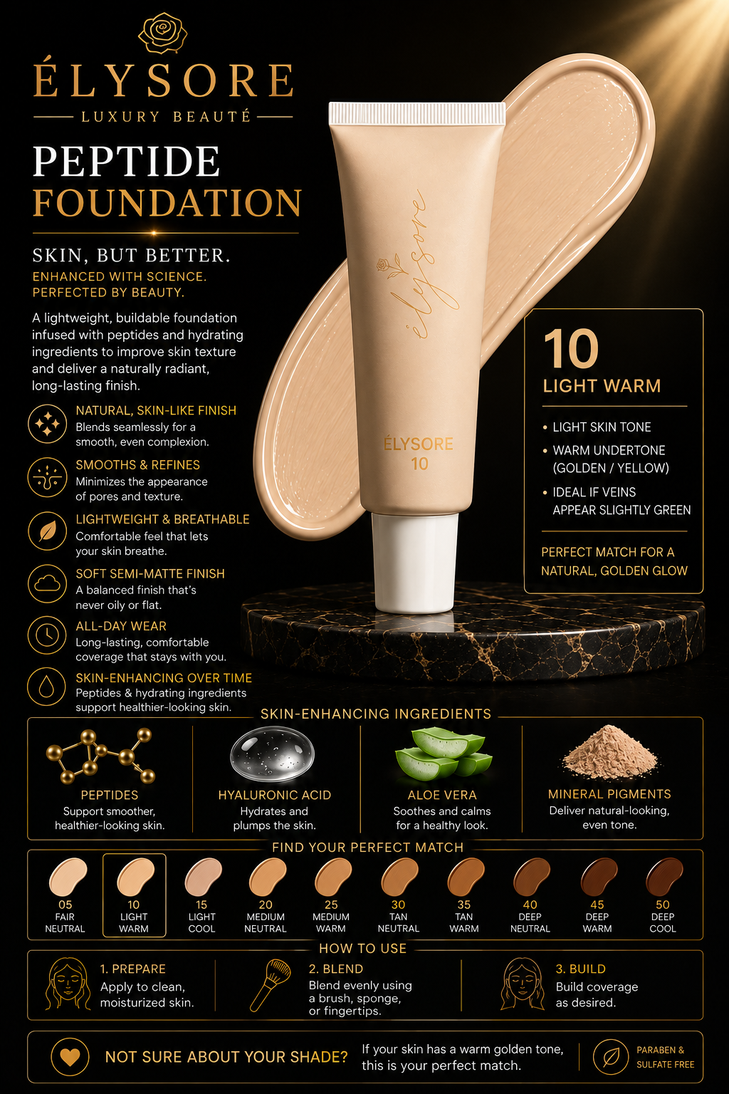 ÉLYSORE Foundation with Peptides, 10 Light Warm