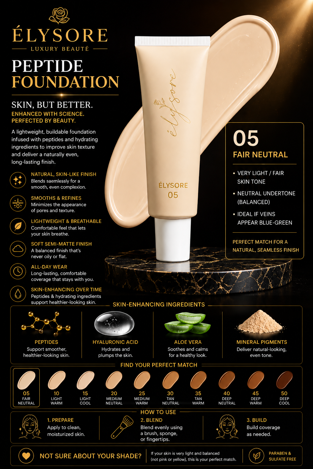 ÉLYSORE Foundation with Peptides, 05 Fair Neutral